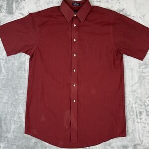 Stanford Wrinkle Free Button Up Short Sleeve Shirt Red Sz 15 1/2